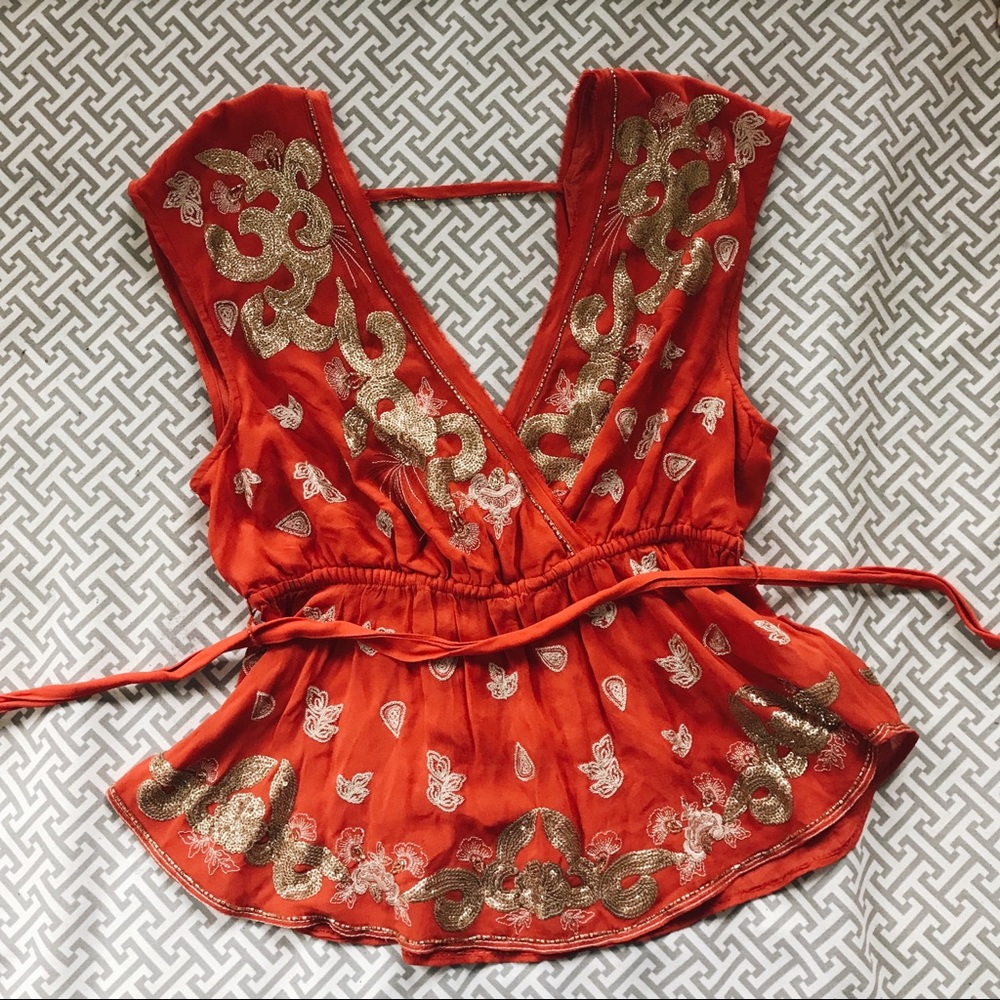 Free People Orange Wrap Top